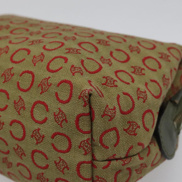CELINE C Macadam Canvas Accessory Pouch Beige Red gold Auth hk2051