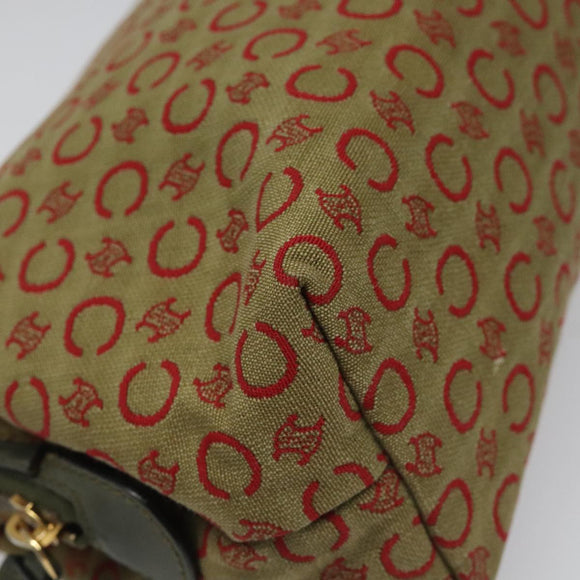 CELINE C Macadam Canvas Accessory Pouch Beige Red gold Auth hk2051