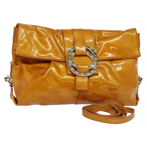 BVLGARI Shoulder Bag Patent Leather Yellow Gold Auth hk2059