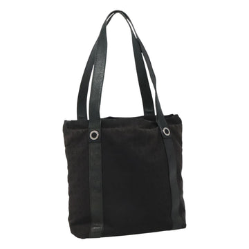 BVLGARI Tote Bag Canvas Leather Black Silver Auth hk2061