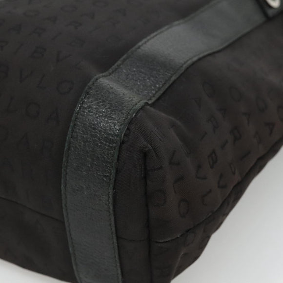 BVLGARI Tote Bag Canvas Leather Black Silver Auth hk2061