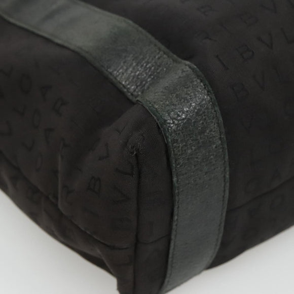 BVLGARI Tote Bag Canvas Leather Black Silver Auth hk2061