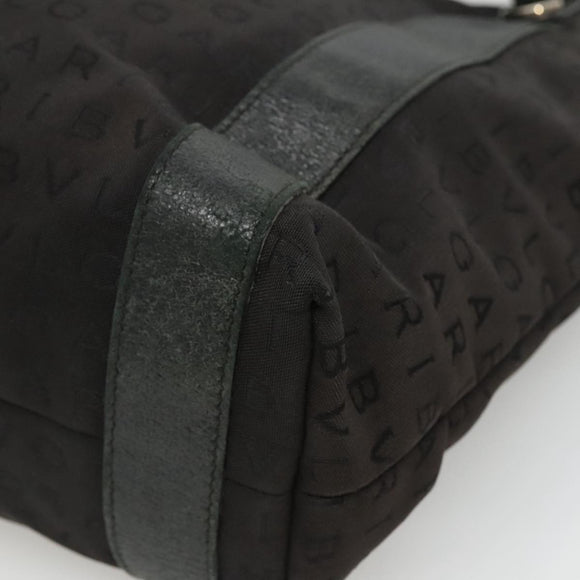 BVLGARI Tote Bag Canvas Leather Black Silver Auth hk2061