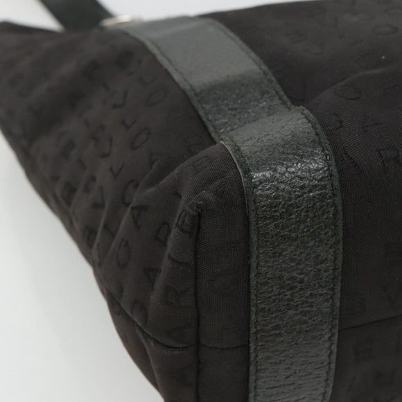 BVLGARI Tote Bag Canvas Leather Black Silver Auth hk2061