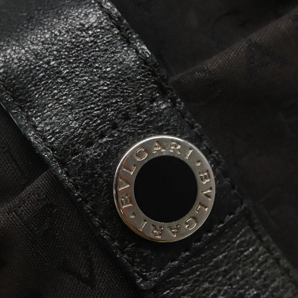 BVLGARI Tote Bag Canvas Leather Black Silver Auth hk2061