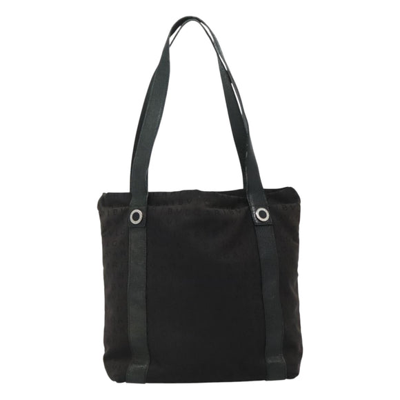 BVLGARI Tote Bag Canvas Leather Black Silver Auth hk2061