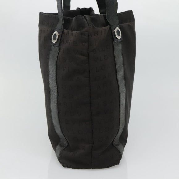 BVLGARI Tote Bag Canvas Leather Black Silver Auth hk2061