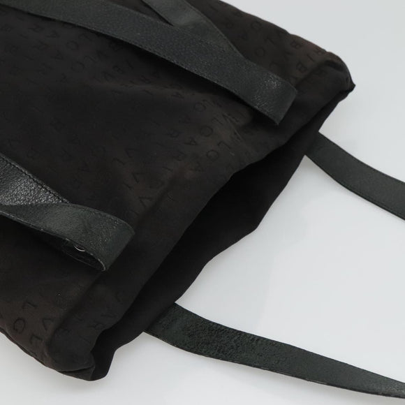 BVLGARI Tote Bag Canvas Leather Black Silver Auth hk2061