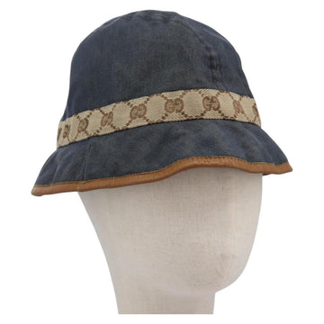 GUCCI GG Canvas Bucket Hat M Beige Blue 122118 Auth hk2073