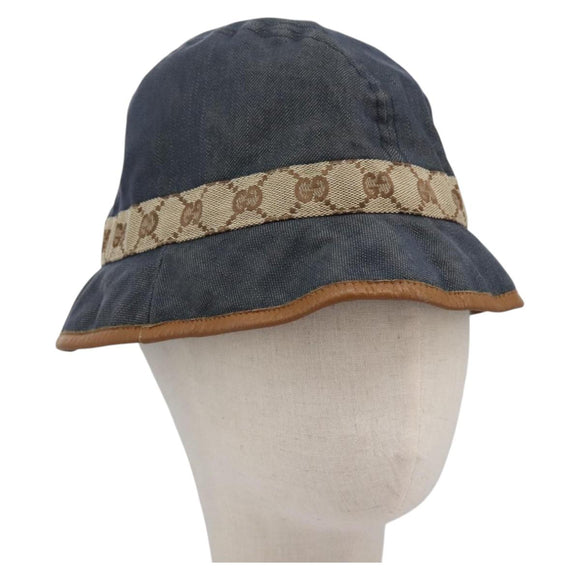 GUCCI GG Canvas Bucket Hat M Beige Blue 122118 Auth hk2073
