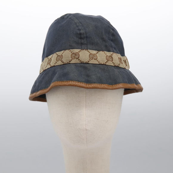 GUCCI GG Canvas Bucket Hat M Beige Blue 122118 Auth hk2073