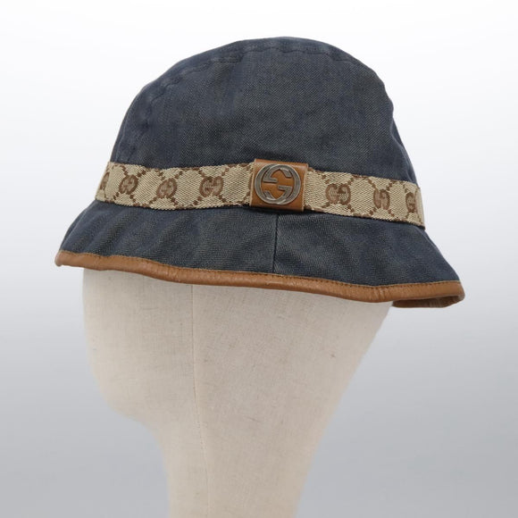 GUCCI GG Canvas Bucket Hat M Beige Blue 122118 Auth hk2073