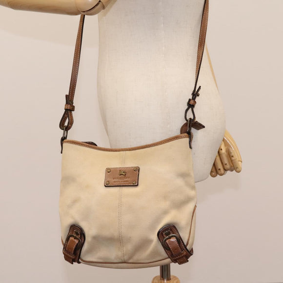 BURBERRY Blue Label Shoulder Bag Canvas Leather Beige Auth hk2084