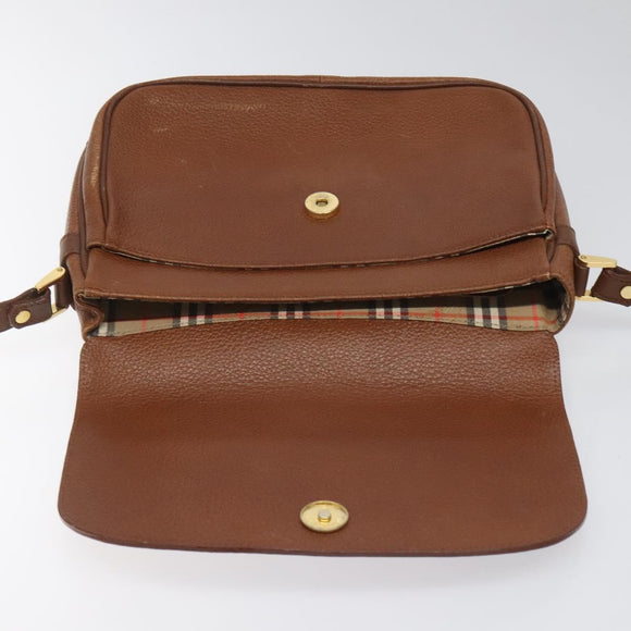 Burberrys Shoulder Bag Leather Brown gold Auth hk2088