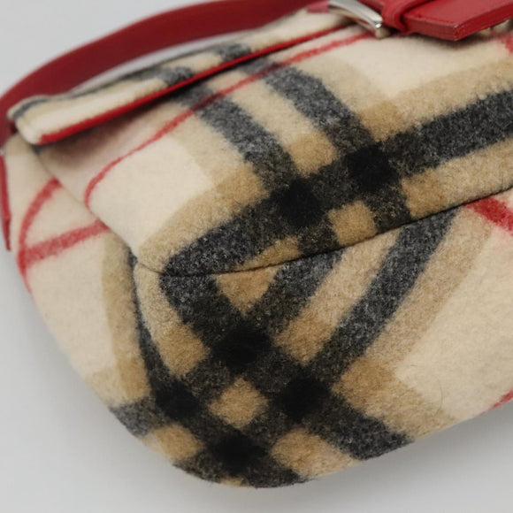 Burberrys Nova Check Blue Label Shoulder Bag Wool Beige Red Silver Auth hk2090