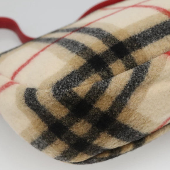 Burberrys Nova Check Blue Label Shoulder Bag Wool Beige Red Silver Auth hk2090