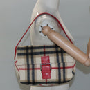 Burberrys Nova Check Blue Label Shoulder Bag Wool Beige Red Silver Auth hk2090-19