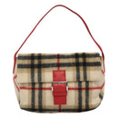 Burberrys Nova Check Blue Label Shoulder Bag Wool Beige Red Silver Auth hk2090-2