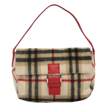 Burberrys Nova Check Blue Label Shoulder Bag Wool Beige Red Silver Auth hk2090 - 0
