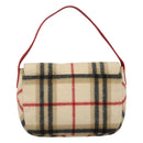 Burberrys Nova Check Blue Label Shoulder Bag Wool Beige Red Silver Auth hk2090-3