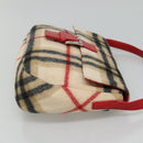 Burberrys Nova Check Blue Label Shoulder Bag Wool Beige Red Silver Auth hk2090-4