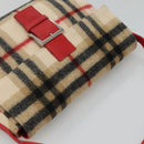 Burberrys Nova Check Blue Label Shoulder Bag Wool Beige Red Silver Auth hk2090-6