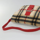 Burberrys Nova Check Blue Label Shoulder Bag Wool Beige Red Silver Auth hk2090-7