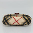 Burberrys Nova Check Blue Label Shoulder Bag Wool Beige Red Silver Auth hk2090-9