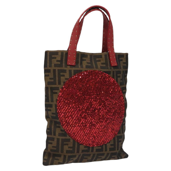 FENDI Zucca Canvas Hand Bag Sequin Black Brown Auth hk2107V