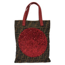 FENDI Zucca Canvas Hand Bag Sequin Black Brown Auth hk2107V-13