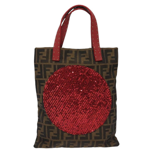 FENDI Zucca Canvas Hand Bag Sequin Black Brown Auth hk2107V