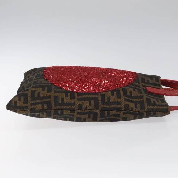 FENDI Zucca Canvas Hand Bag Sequin Black Brown Auth hk2107V