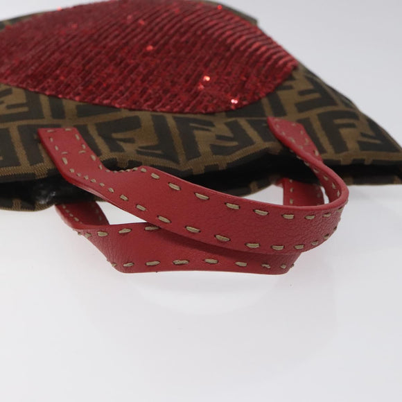 FENDI Zucca Canvas Hand Bag Sequin Black Brown Auth hk2107V