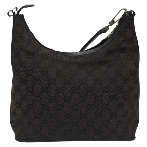 GUCCI GG Canvas Shoulder Bag Black Silver 000 0602 Auth hk2121