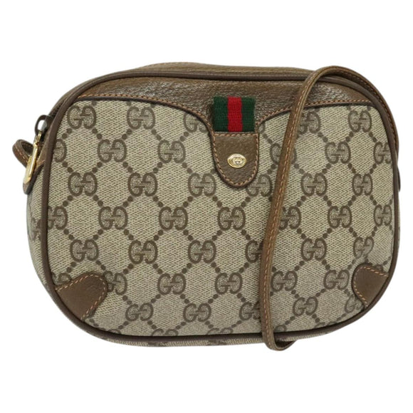 GUCCI GG Supreme Web Sherry Line Shoulder Bag PVC Beige Gold Auth hk2136