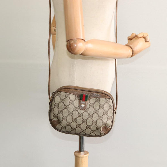 GUCCI GG Supreme Web Sherry Line Shoulder Bag PVC Beige Gold Auth hk2136