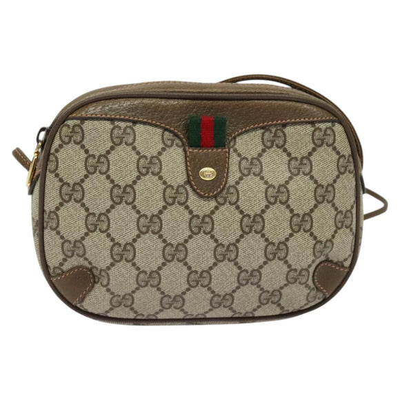 GUCCI GG Supreme Web Sherry Line Shoulder Bag PVC Beige Gold Auth hk2136