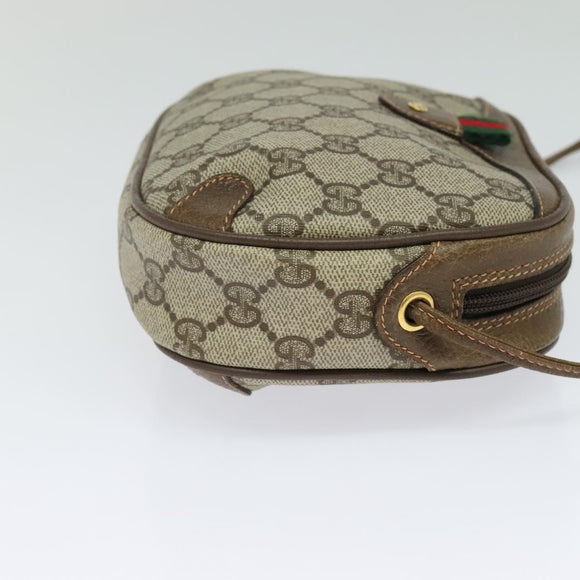 GUCCI GG Supreme Web Sherry Line Shoulder Bag PVC Beige Gold Auth hk2136