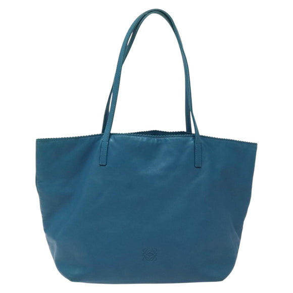LOEWE anagram Tote Bag Leather Blue Auth hk2144