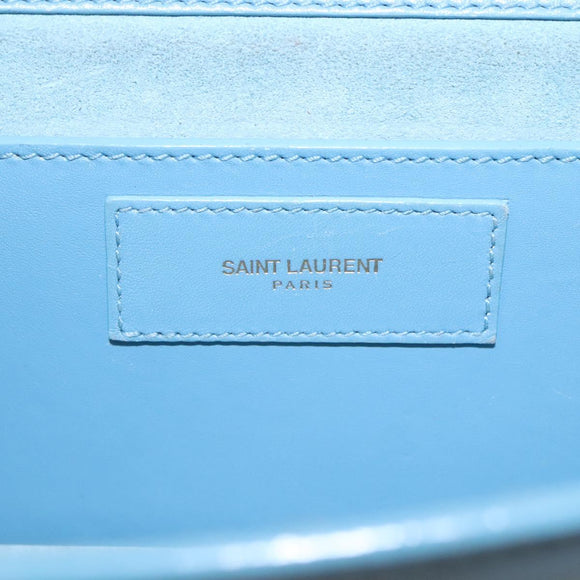 SAINT LAURENT Chain Shoulder Bag Leather Blue Gold Auth hk2168