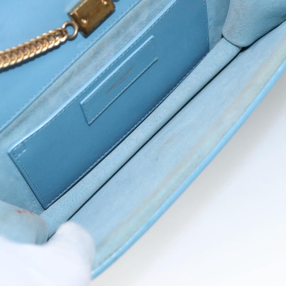 SAINT LAURENT Chain Shoulder Bag Leather Blue Gold Auth hk2168
