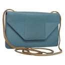 SAINT LAURENT Chain Shoulder Bag Leather Blue Gold Auth hk2168-1