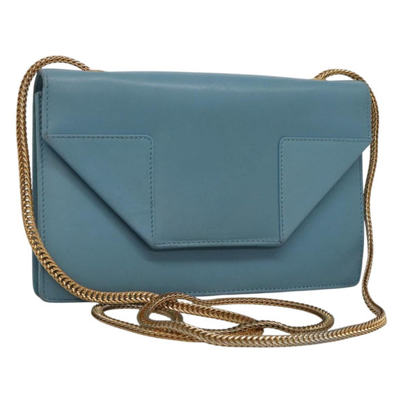 SAINT LAURENT Chain Shoulder Bag Leather Blue Gold Auth hk2168