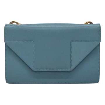 SAINT LAURENT Chain Shoulder Bag Leather Blue Gold Auth hk2168 - 0