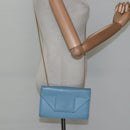 SAINT LAURENT Chain Shoulder Bag Leather Blue Gold Auth hk2168-21