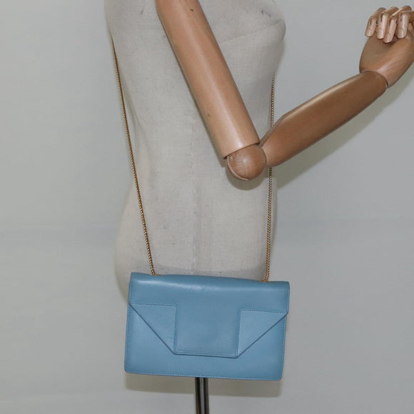 SAINT LAURENT Chain Shoulder Bag Leather Blue Gold Auth hk2168