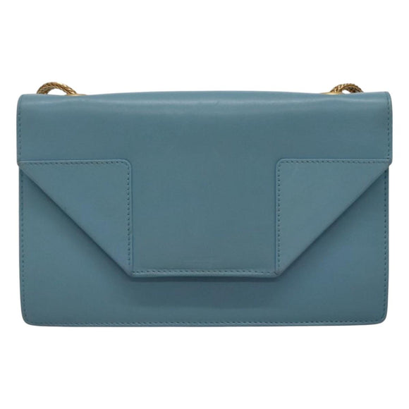 SAINT LAURENT Chain Shoulder Bag Leather Blue Gold Auth hk2168