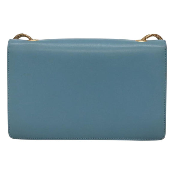 SAINT LAURENT Chain Shoulder Bag Leather Blue Gold Auth hk2168