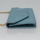 SAINT LAURENT Chain Shoulder Bag Leather Blue Gold Auth hk2168-4
