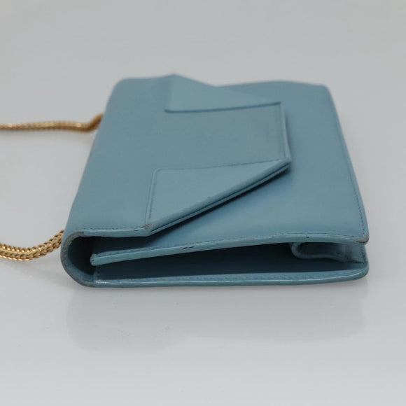 SAINT LAURENT Chain Shoulder Bag Leather Blue Gold Auth hk2168